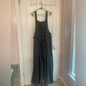 Gray wide leg overalls from Aerie, size XXL, gently worn, distressed hems